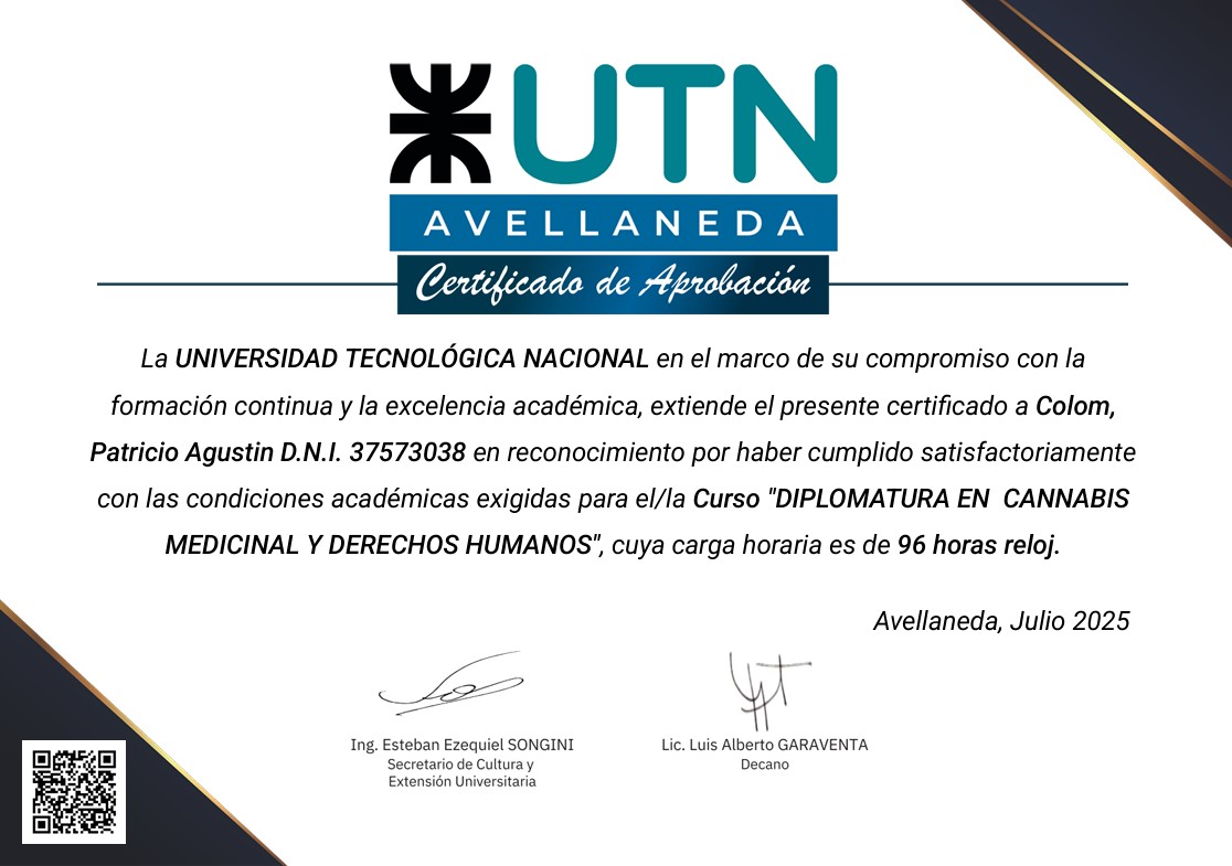 Certificado: Diplomatura en Cannabis Medicinal y Derechos Humanos (UTN Avellaneda)